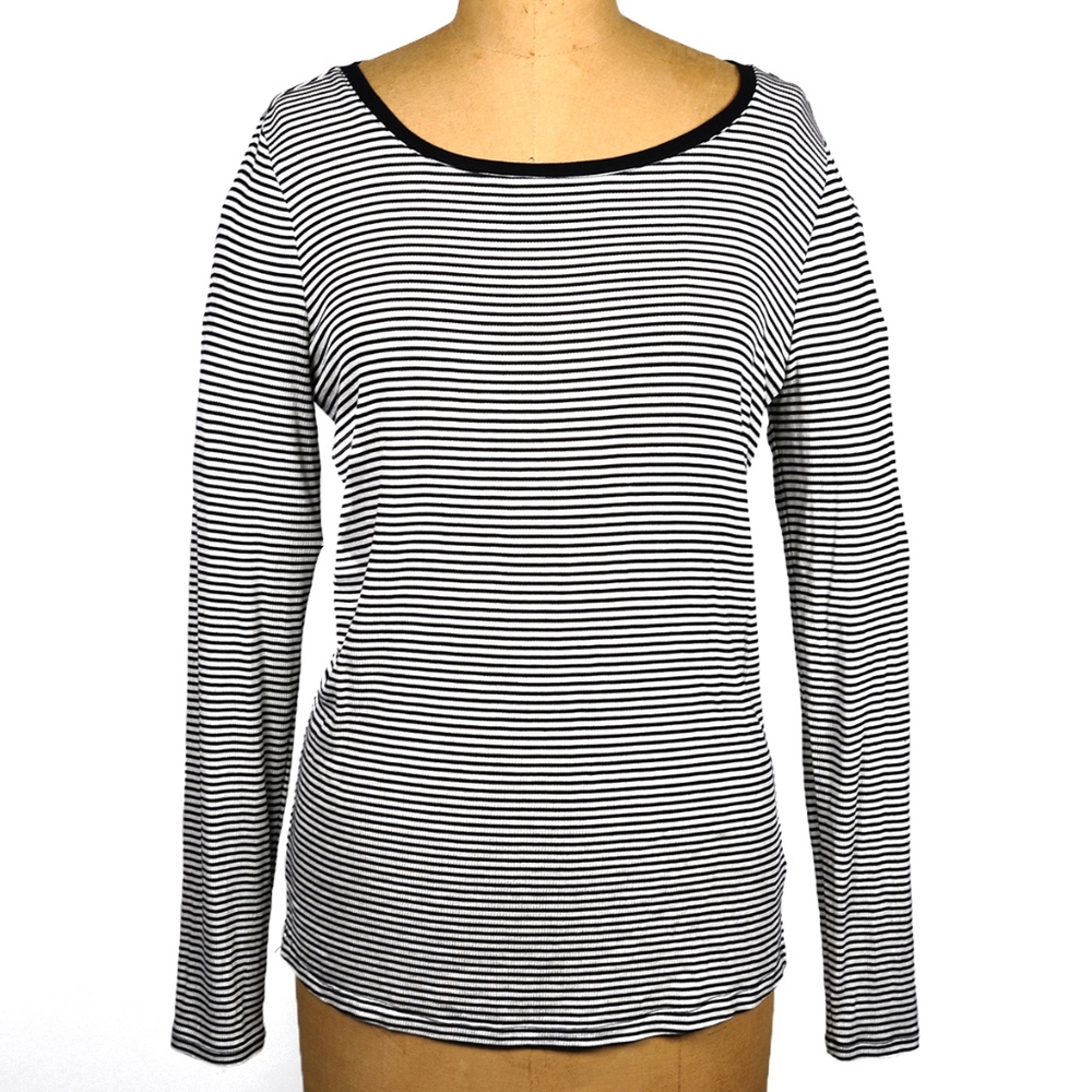 PAIGE Alessandra Striped T-shirt Long Sleeve B & W